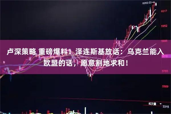 卢深策略 重磅爆料！泽连斯基放话：乌克兰能入欧盟的话，愿意割地求和！